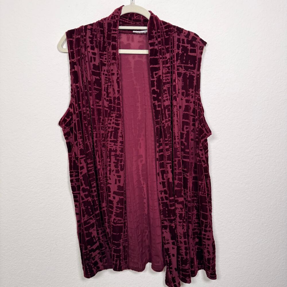 Susan Graver Womens Velvet Burnout Sleeveless Vest Top Size 1X Flowy Dark Red